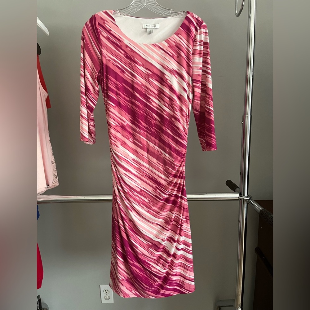 White House Black Market. Pink and white dress.  Cinched sides.